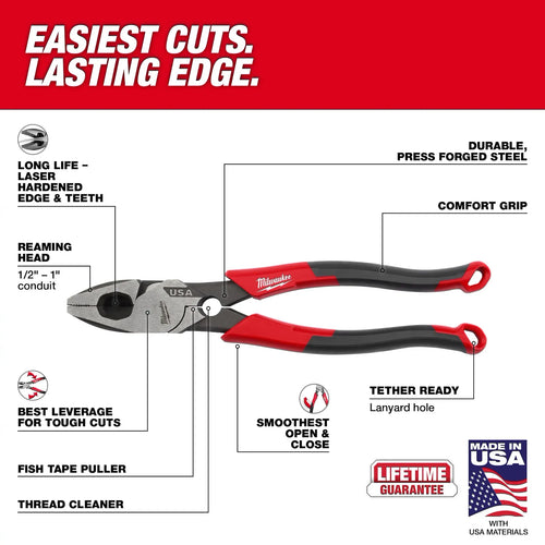 Milwaukee 9 Lineman's Comfort Grip Pliers w/ Thread Cleaner (USA)