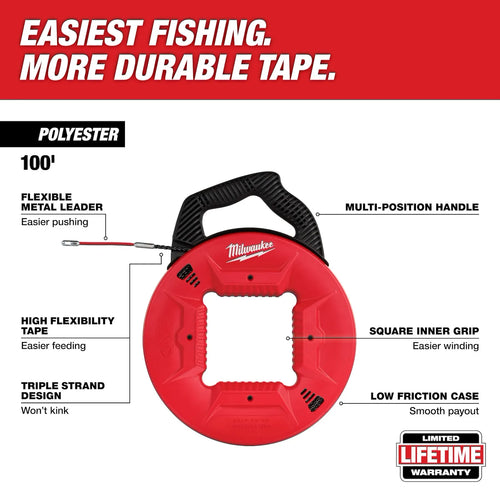 Milwaukee 100' Polyester Fish Tape w/ Flexible Metal Leader
